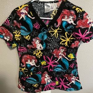Disney size small little mermaid scrub top